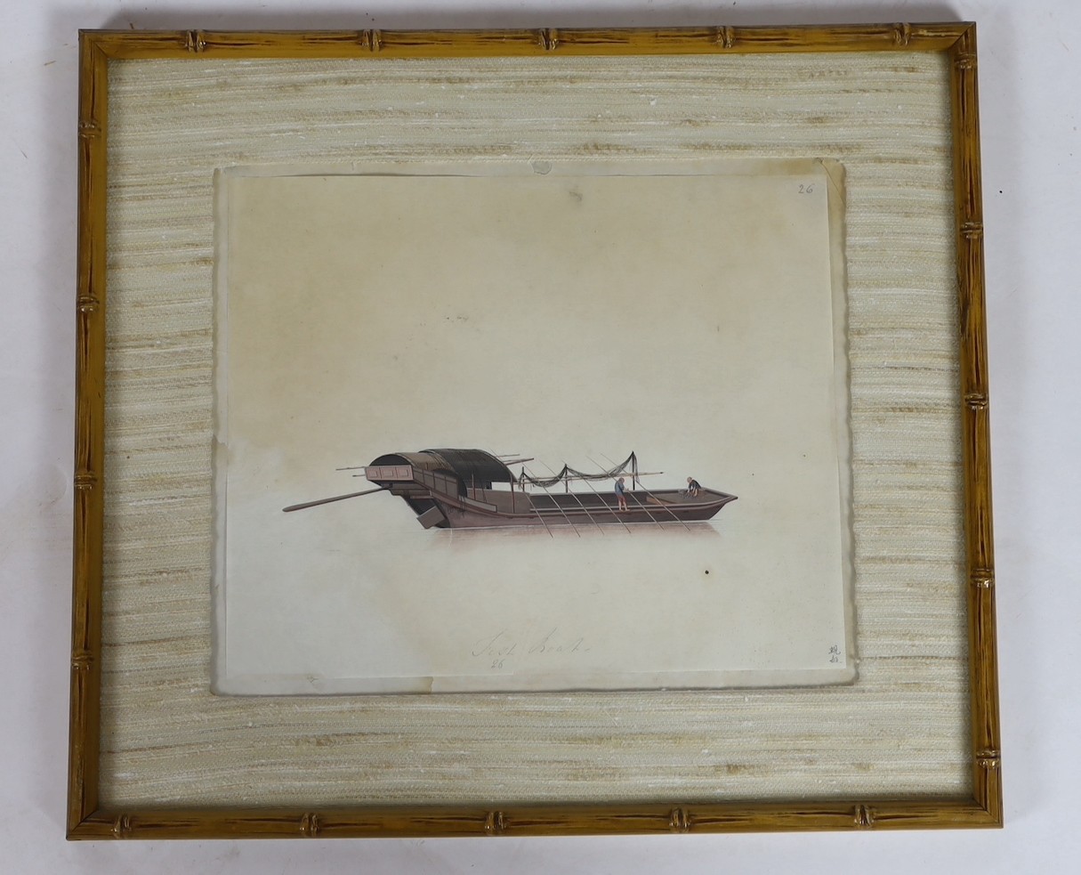 19th century Chinese School, Studies of water-going vessels, nine gouaches on pith paper, 29 x 34cm